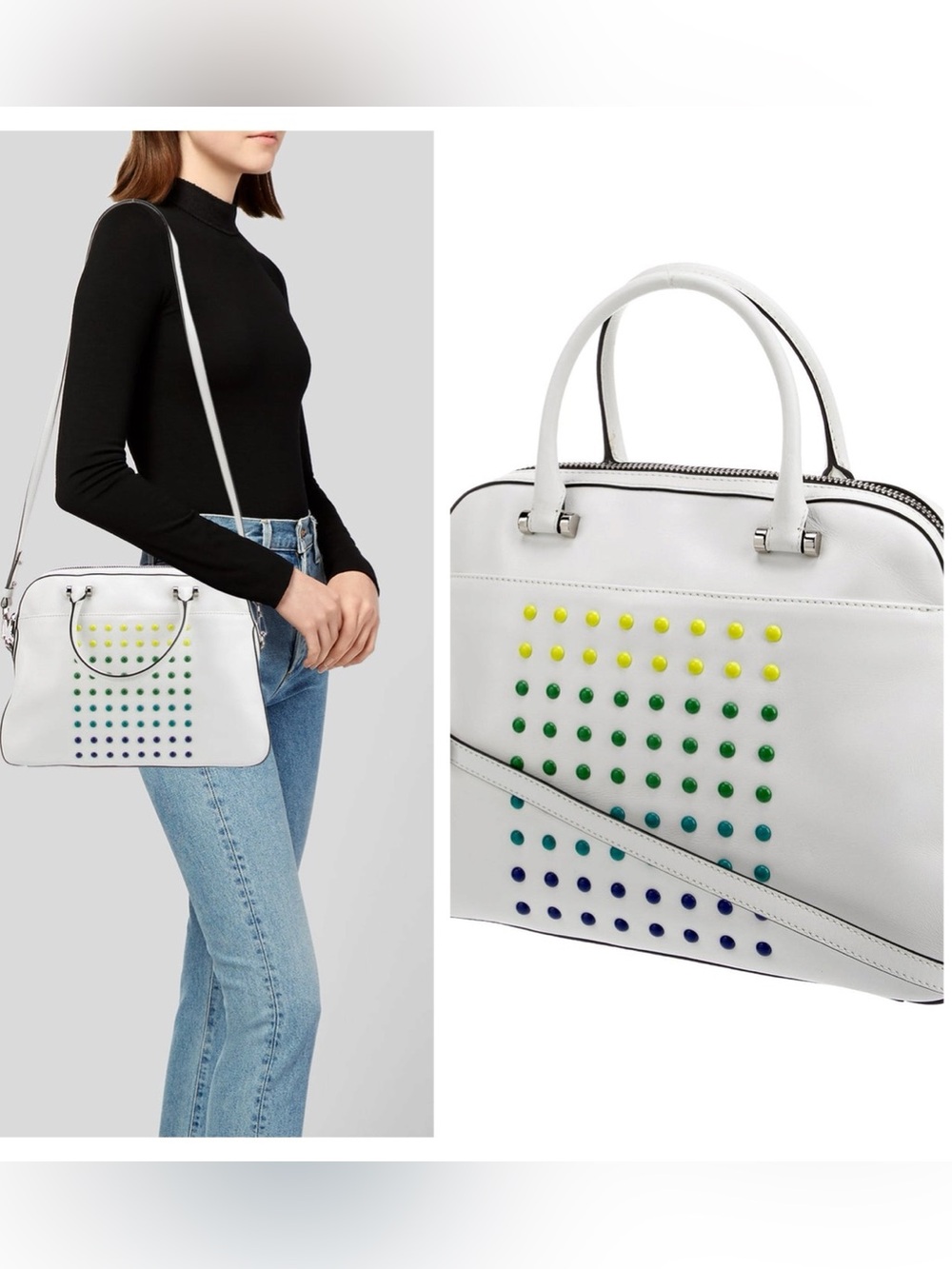 Milly Multi Color Dot Digital White Satchel